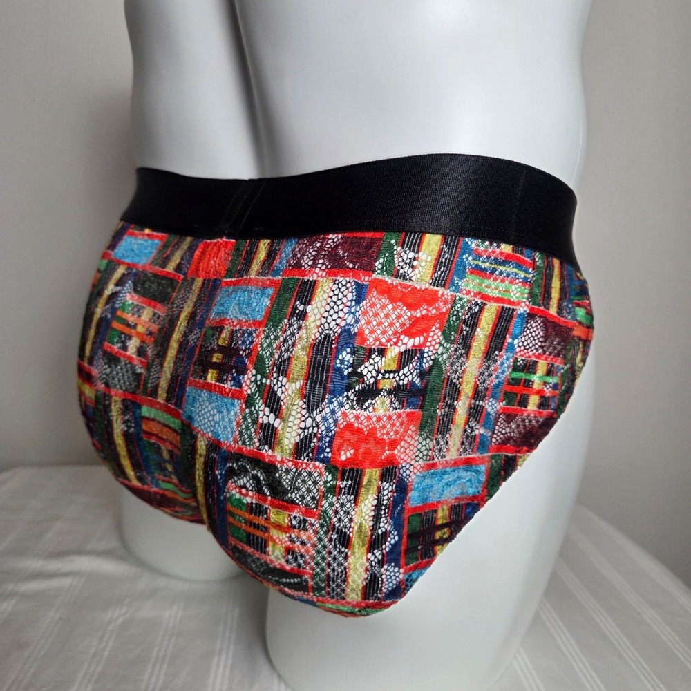 Cosabella Mens Abstract Geometric Print Low Rise Brief Mesh Lace Underwear